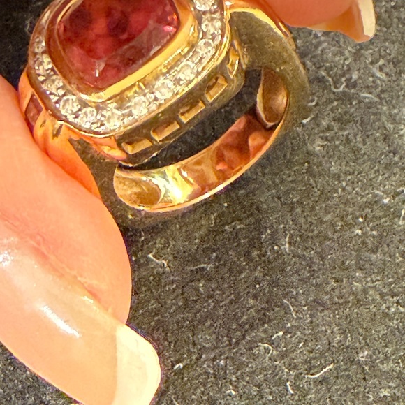 Rubelite Euro Shank Solid 18 Kt Yellow Gold Ring - Picture 11 of 13